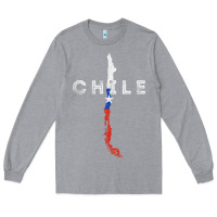 Heather Grey chilean map and flag   distressed chile souvenir t shirt Long Sleeve Tee - linhVisuals
