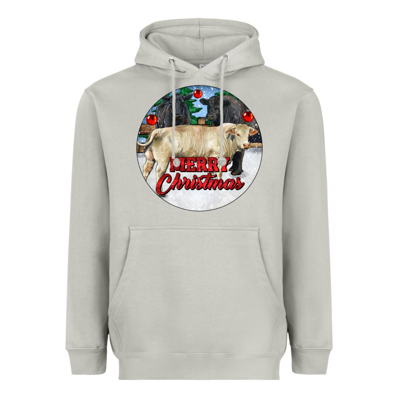 Merry Christmas Charolais Bull Heavyweight Hoodie by RanaPortraitStore | Teevron