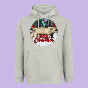 Merry Christmas Charolais Bull Heavyweight Hoodie Designed By Ranaportraitstore
