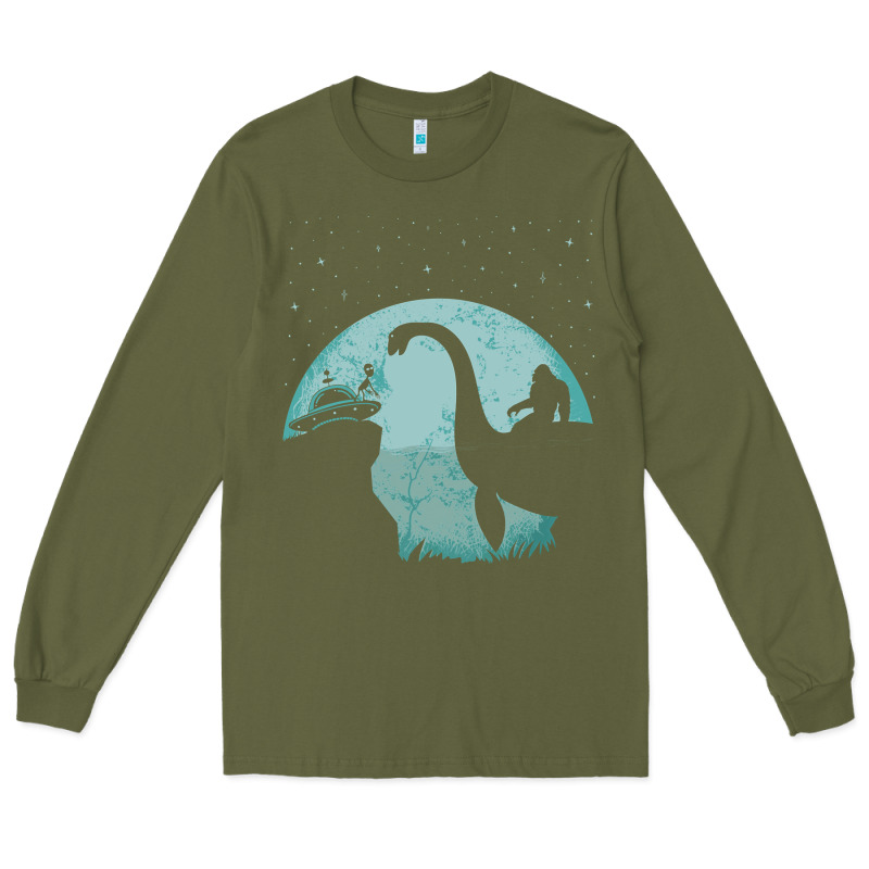 Bigfoot Riding Loch Ness Monster Sasquatch Ufo Abduction Pullover Hood Long Sleeve Tee by linhVisuals | Teevron