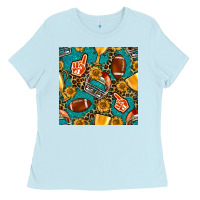 Baby Blue american football winner cup and helmet seamless pattern Ladies Tee - BundleAndBundleShop