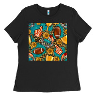Black american football winner cup and helmet seamless pattern Ladies Tee - BundleAndBundleShop