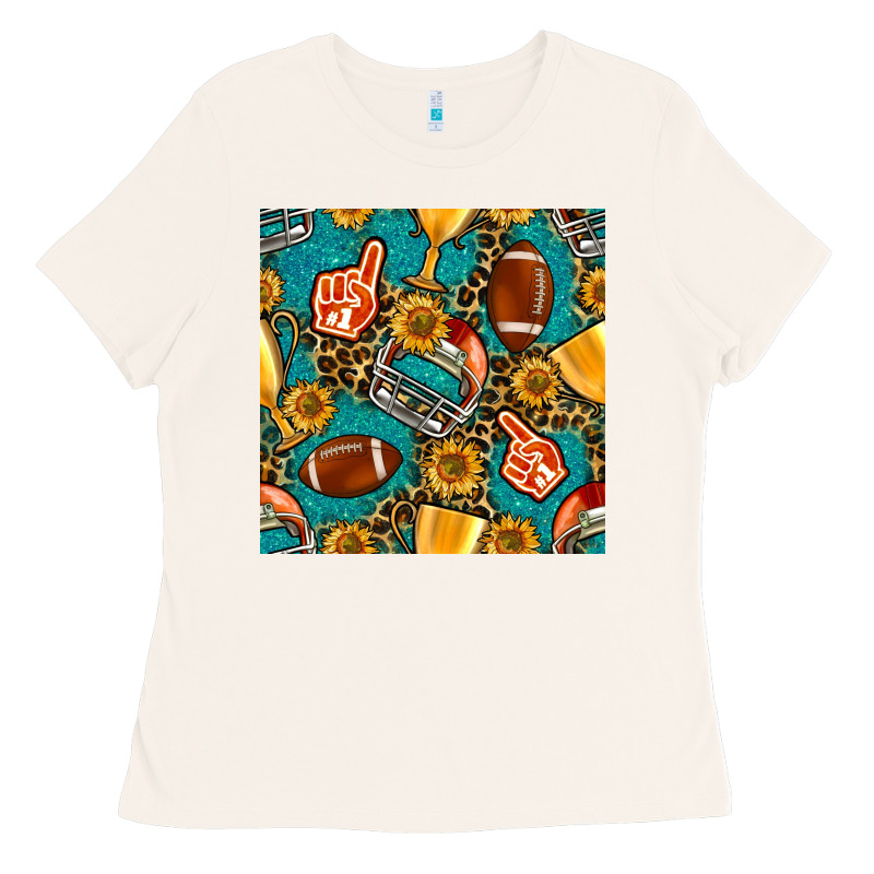 American Football Winner Cup And Helmet Seamless Pattern Ladies Tee by BundleAndBundleShop | Teevron