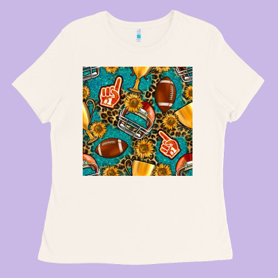 American Football Winner Cup And Helmet Seamless Pattern Ladies Tee Designed By Bundleandbundleshop