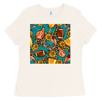 Bone american football winner cup and helmet seamless pattern Ladies Tee - BundleAndBundleShop