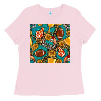 Bubblegum Pink american football winner cup and helmet seamless pattern Ladies Tee - BundleAndBundleShop