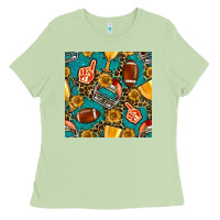 Matcha american football winner cup and helmet seamless pattern Ladies Tee - BundleAndBundleShop