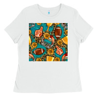 White american football winner cup and helmet seamless pattern Ladies Tee - BundleAndBundleShop