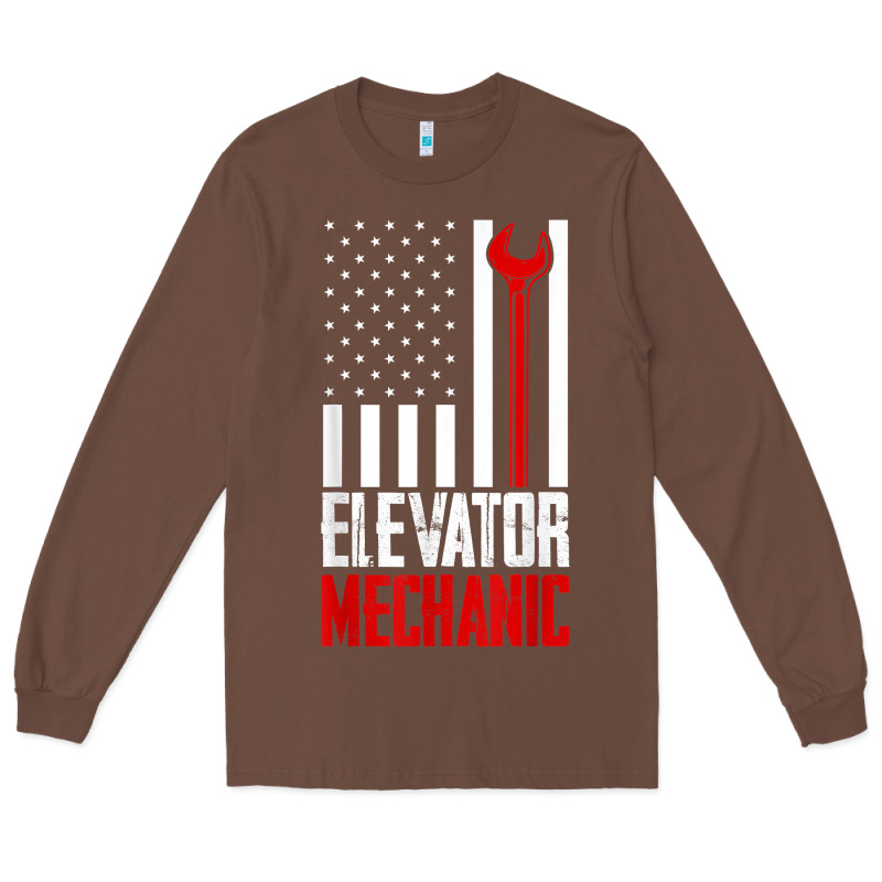 Elevator Mechanic American Flag Gift For Elevator Technician T Shirt Long Sleeve Tee by linhVisuals | Teevron