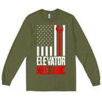 Army Green elevator mechanic american flag gift for elevator technician t shirt Long Sleeve Tee - linhVisuals