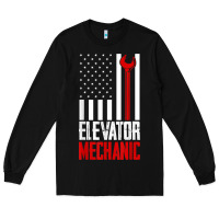 Black elevator mechanic american flag gift for elevator technician t shirt Long Sleeve Tee - linhVisuals