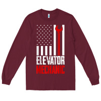Burgundy elevator mechanic american flag gift for elevator technician t shirt Long Sleeve Tee - linhVisuals