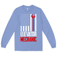 Colony Blue elevator mechanic american flag gift for elevator technician t shirt Long Sleeve Tee - linhVisuals