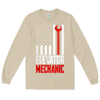 Mushroom elevator mechanic american flag gift for elevator technician t shirt Long Sleeve Tee - linhVisuals
