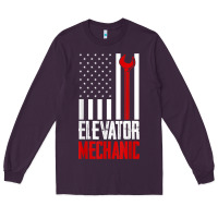 Plum elevator mechanic american flag gift for elevator technician t shirt Long Sleeve Tee - linhVisuals