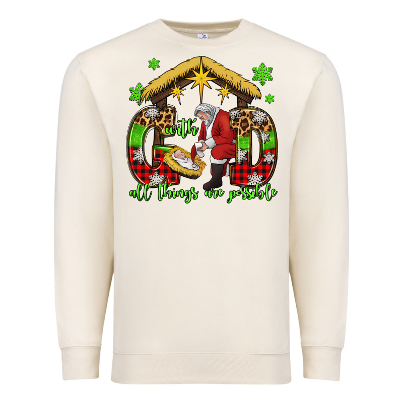 With God All Things Are Possible Santa Baby Jesus Premium Sweatshirt by Jasminsmagicworld | Teevron