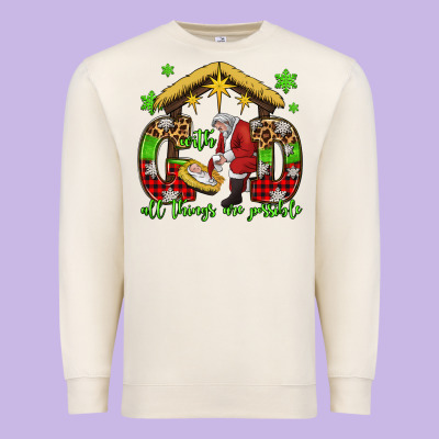 With God All Things Are Possible Santa Baby Jesus Premium Sweatshirt Designed By Jasminsmagicworld