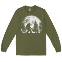 Army Green bigfoot in the forest hiding at night full moon trees nature t shirt Long Sleeve Tee - linhVisuals