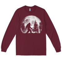 Burgundy bigfoot in the forest hiding at night full moon trees nature t shirt Long Sleeve Tee - linhVisuals