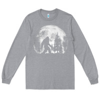 Heather Grey bigfoot in the forest hiding at night full moon trees nature t shirt Long Sleeve Tee - linhVisuals