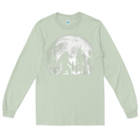 Matcha bigfoot in the forest hiding at night full moon trees nature t shirt Long Sleeve Tee - linhVisuals