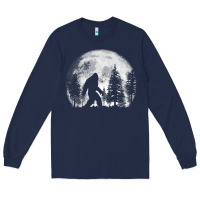 Navy bigfoot in the forest hiding at night full moon trees nature t shirt Long Sleeve Tee - linhVisuals
