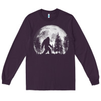 Plum bigfoot in the forest hiding at night full moon trees nature t shirt Long Sleeve Tee - linhVisuals