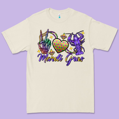 Peace Love Crawfish Mardi Gras Skeleton Hand Premium Tee Designed By Fadigitalartstudio