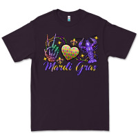 Plum Peace love crawfish Mardi Gras skeleton hand Premium Tee - FaDigitalArtStudio