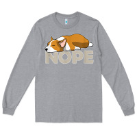 Heather Grey nope lazy corgi Long Sleeve Tee - linhVisuals