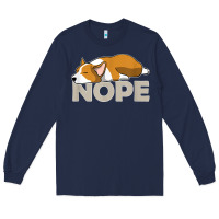 Navy nope lazy corgi Long Sleeve Tee - linhVisuals