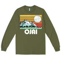 Army Green ojai california mountains & sun retro 80s graphic Long Sleeve Tee - linhVisuals