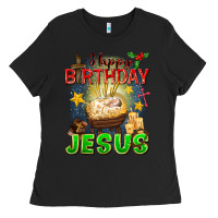Black happy birthday jesus Ladies Tee - FaDigitalArtStudio