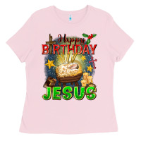 Bubblegum Pink happy birthday jesus Ladies Tee - FaDigitalArtStudio