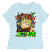 Baby Blue happy birthday jesus Ladies Tee - FaDigitalArtStudio