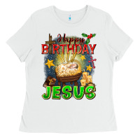 White happy birthday jesus Ladies Tee - FaDigitalArtStudio