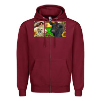Burgundy Charolais Bull And Black Angus Bull With Farm Zipper Hoodie - RanaPortraitStore