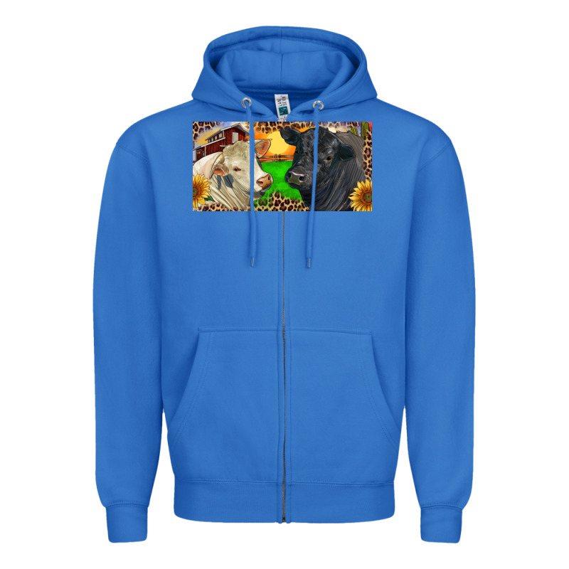 Charolais Bull And Black Angus Bull With Farm Zipper Hoodie by RanaPortraitStore | Teevron