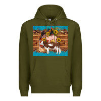 Army Green western farm cow pig rooster chick farm chicken barn Premium Hoodie - Artiststas