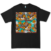 Black chicken with eggs and sunflowers seamles pattern Premium Tee - FaDigitalArtStudio