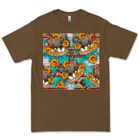 Cacao chicken with eggs and sunflowers seamles pattern Premium Tee - FaDigitalArtStudio