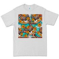Dove Grey chicken with eggs and sunflowers seamles pattern Premium Tee - FaDigitalArtStudio