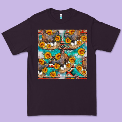 Chicken With Eggs And Sunflowers Seamles Pattern Premium Tee Designed By Fadigitalartstudio