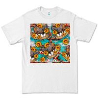 White chicken with eggs and sunflowers seamles pattern Premium Tee - FaDigitalArtStudio