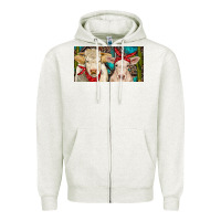 Oatmeal Heather Charolais bull and calf Zipper Hoodie - RanaPortraitStore