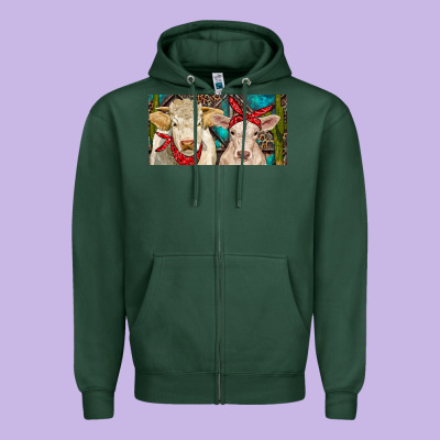 Charolais Bull And Calf Zipper Hoodie Designed By Ranaportraitstore