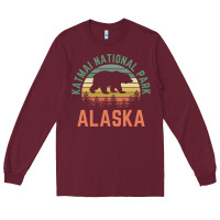 Burgundy katmai national park alaska bear hiking travel nature retro pullover h Long Sleeve Tee - linhVisuals