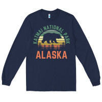 Navy katmai national park alaska bear hiking travel nature retro pullover h Long Sleeve Tee - linhVisuals