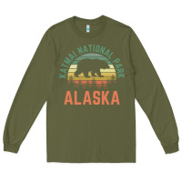 Army Green katmai national park alaska bear hiking travel nature retro pullover h Long Sleeve Tee - linhVisuals