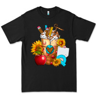 Black teacher cold drink frappe with sunflowers Premium Tee - FaDigitalArtStudio